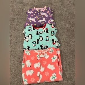 3 Fleece one piece feetie pajamas with zipper size 5t